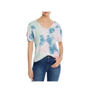 CUPIO BLUSH Womens Pink Ruched Pullover Styling Short Sleeve V Neck T-Shirt M